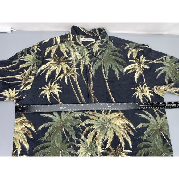 Tommy Bahama Silk Hawaiian Shirt Button Up Palm Trees Tropical Black Green L - Picture 7 of 8